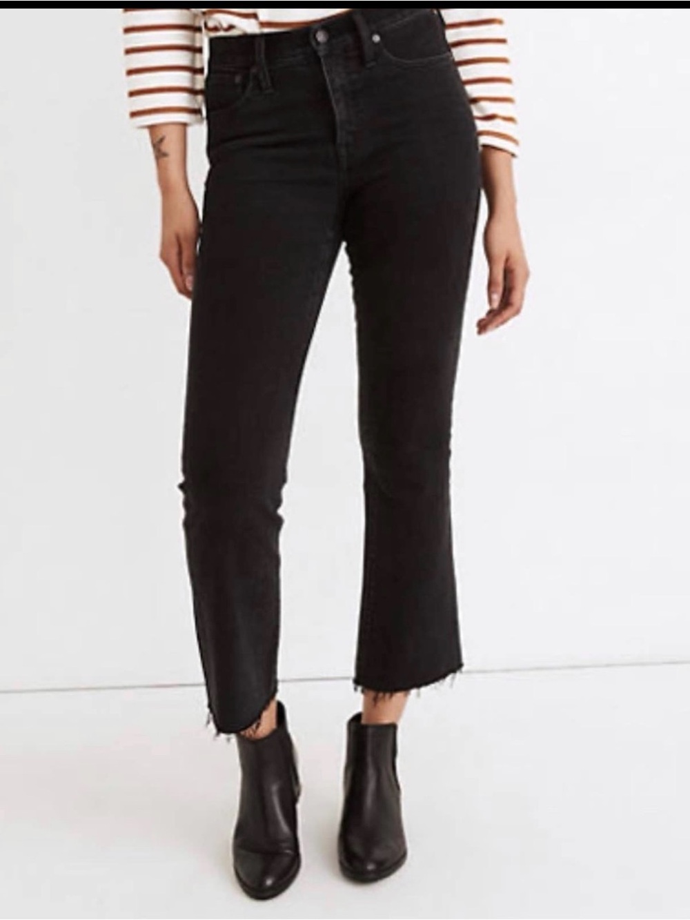 Madewell Black Cali-Demi Cropped Raw-Hem Straight Jeans